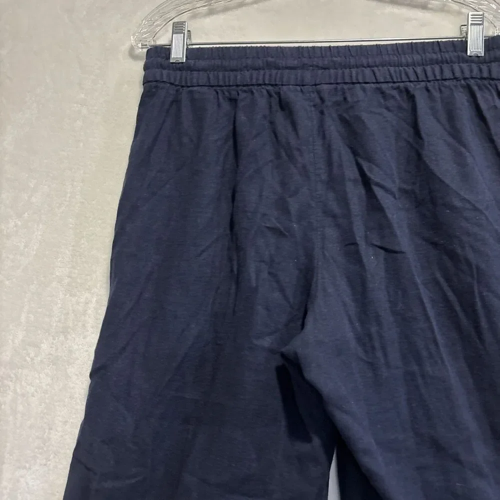 Banana Republic Linen Blend Wide Leg Crop Pull On Drawstring Pants Navy Small